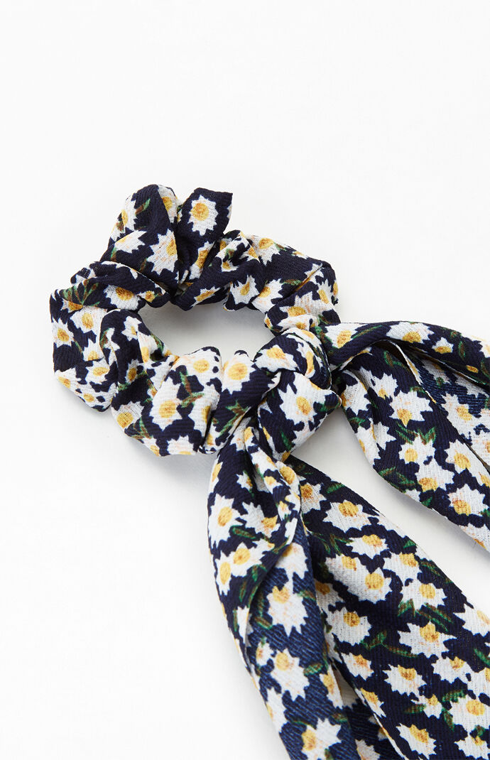 Navy Floral Flowy Scrunchie