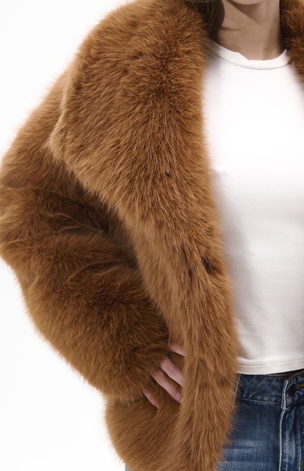 AZALEA WANG Regina Tan Faux Fur Coat