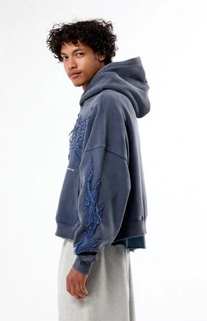 Blue&nbsp;Void Raw Applique Cropped Hoodie image number 3