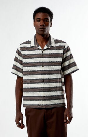 Striped Texture Oversized Resort Camp Shirt