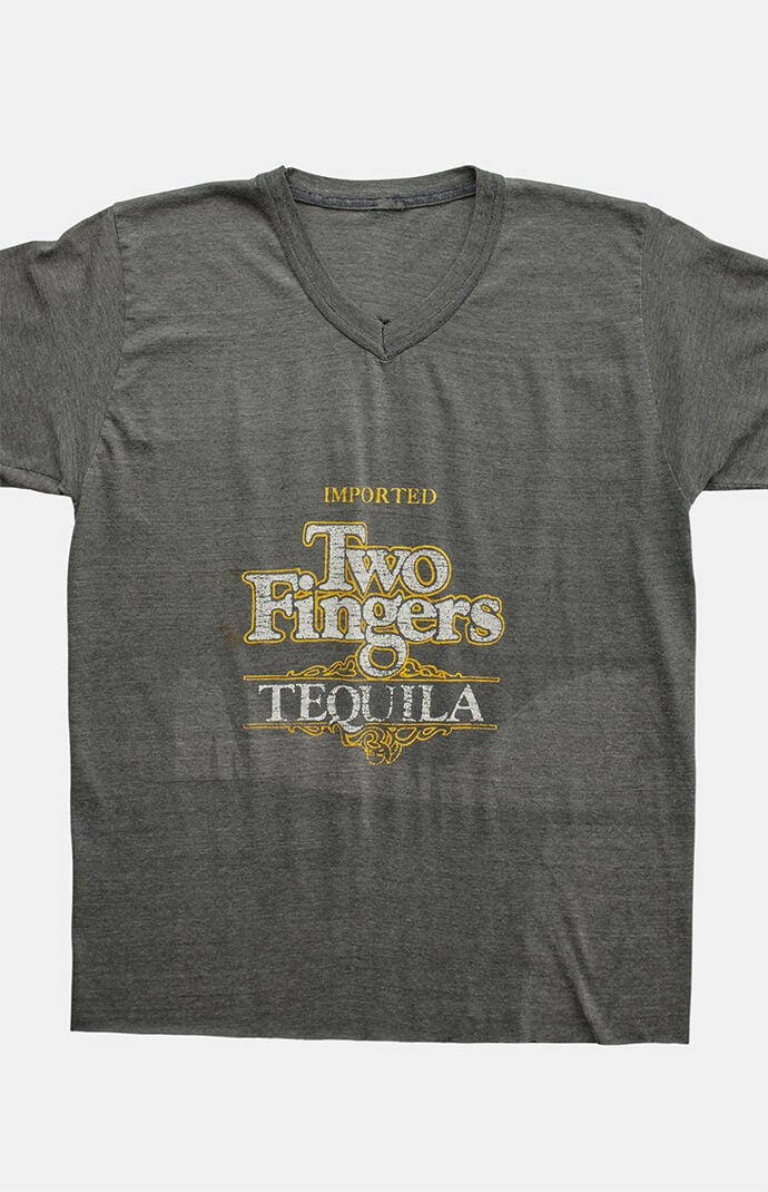 PS VINTAGE 80s Two Fingers Tequila V-Neck Cropped Graphic T-Shirt