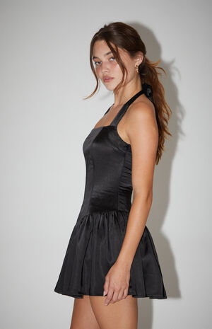 Satin Halter Drop Waist Mini Dress image number 2