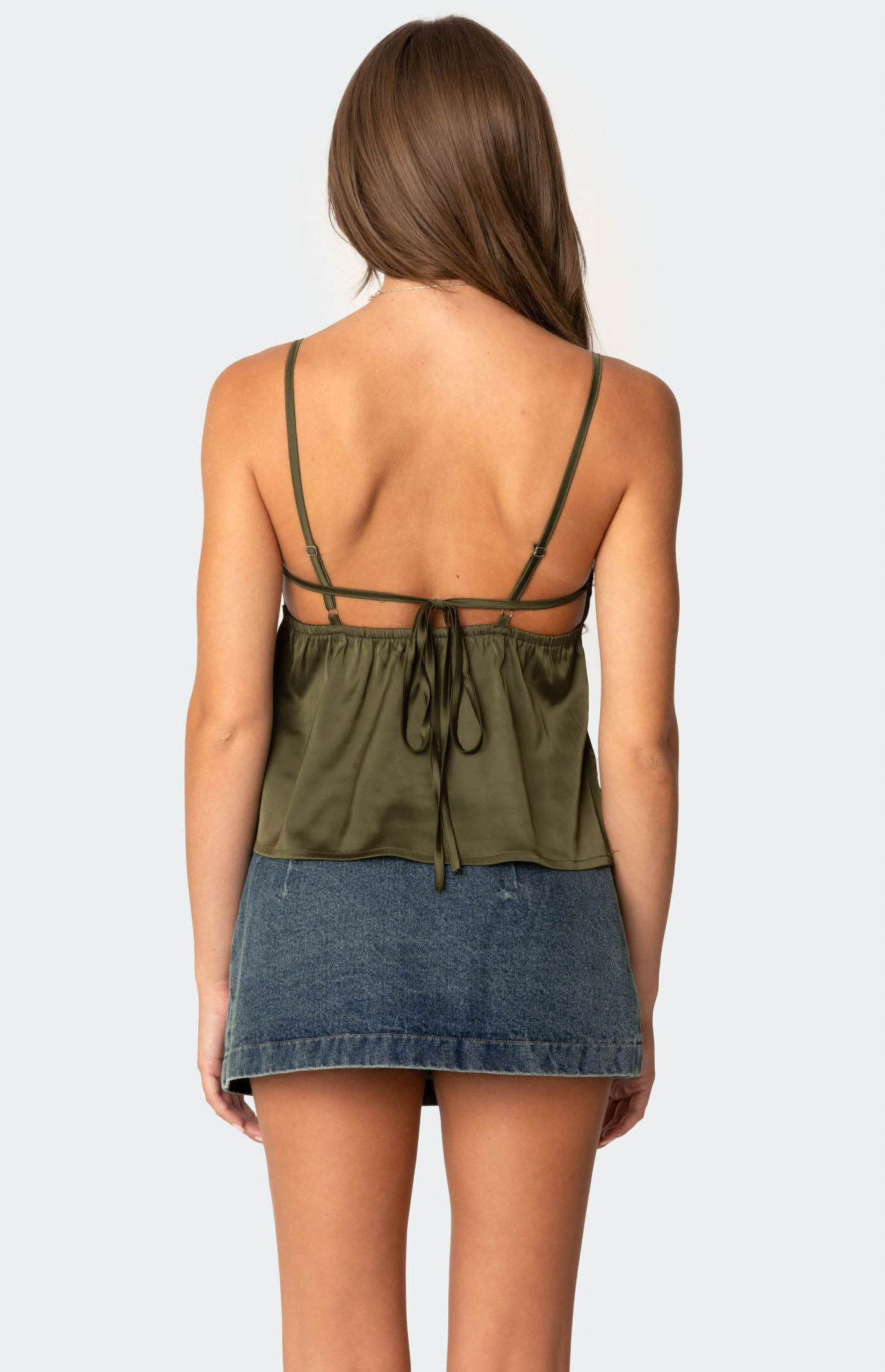satin tank top with lace