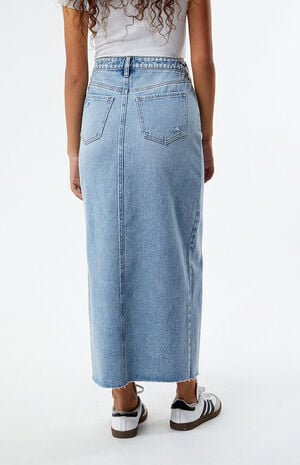 Light Indigo Mid Rise Denim Maxi Skirt image number 4