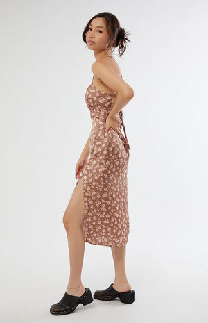 Satin Shirred Tie Back Midi Dress image number 3