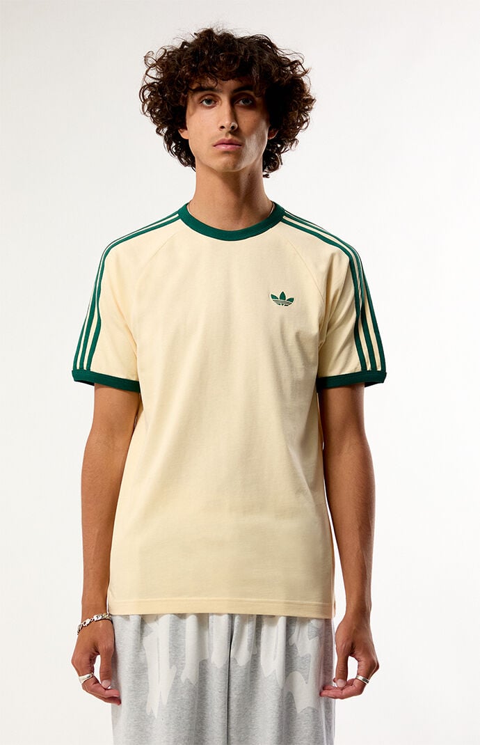 adidas Cream Three Stripe T-Shirt | Pacsun