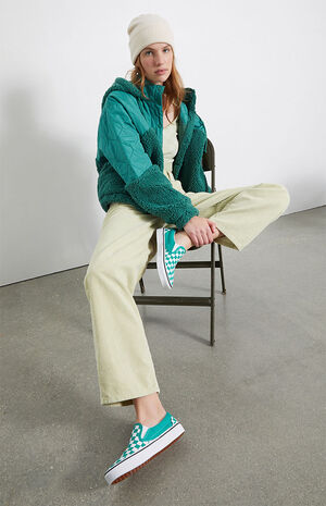 Green Pepper Checkered Classic Slip-On Sneakers image number 1