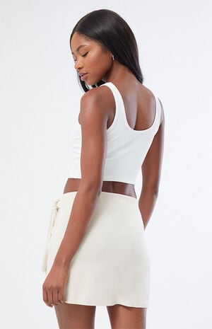 White Knit Wrap Mini Skirt image number 4