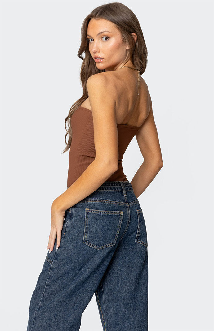 Edikted Loren Strapless Ribbed Bodysuit | Pacsun