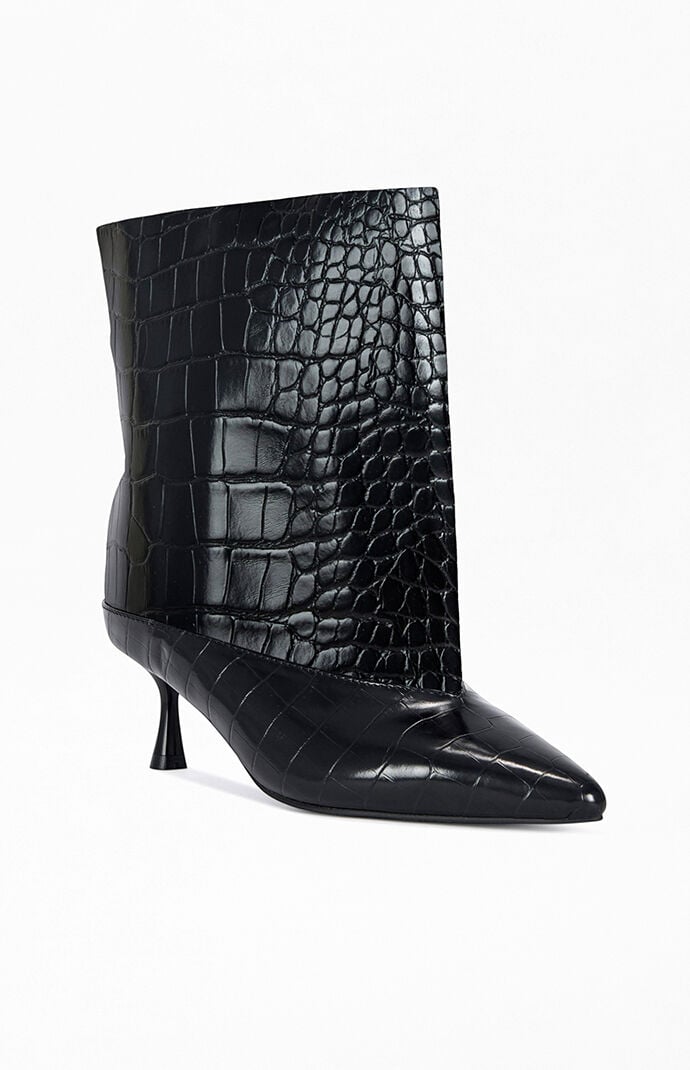 AZALEA WANG Women's Hayek Black Croc Stiletto Booties