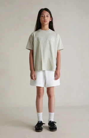 Kids Cloud White Fleece Soccer Sweat Shorts image number 6