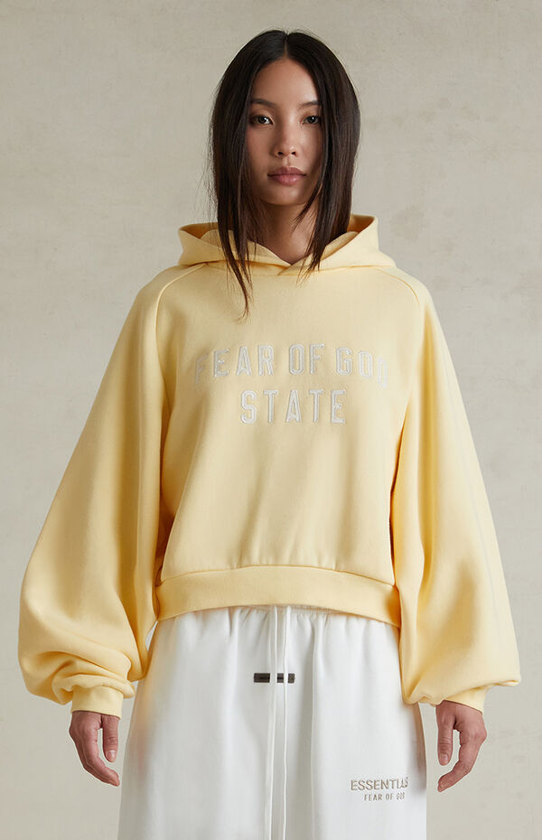 Fear of God ESSENTIALS Women's Garden Yellow Raglan Cropped Hoodie