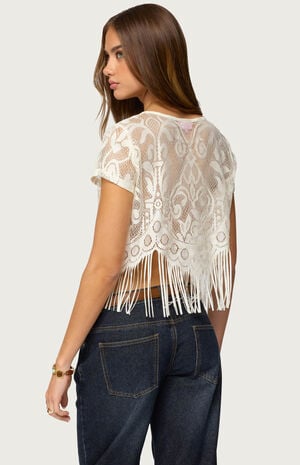 Kira Sheer Lace Fringe Top image number 3