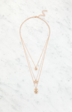 Bear Bow Heart Layered Necklace image number 1