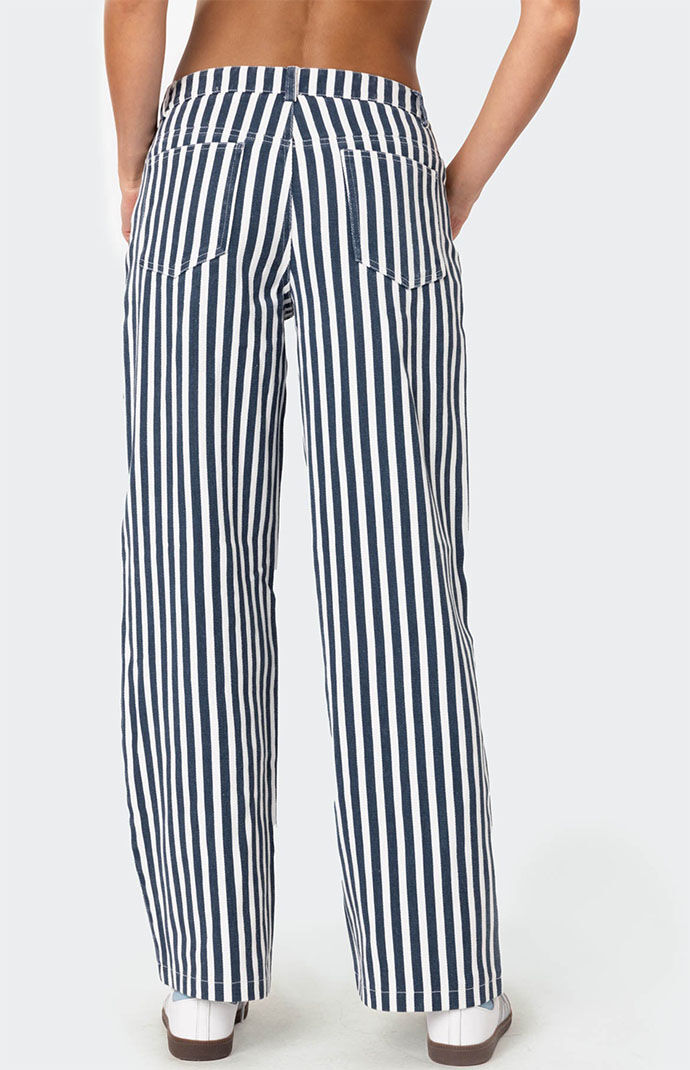 Edikted Women s Striped Low Rise Jeans in Blue White Size Xs