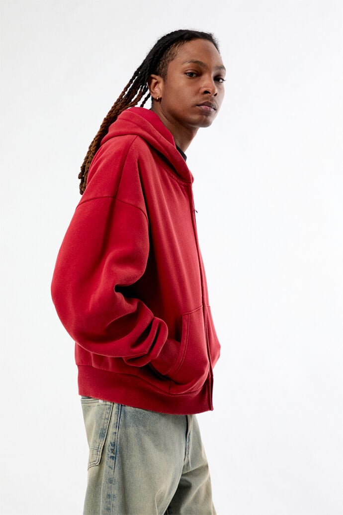 Pacsun Red Washed Full Zip Cropped Hoodie