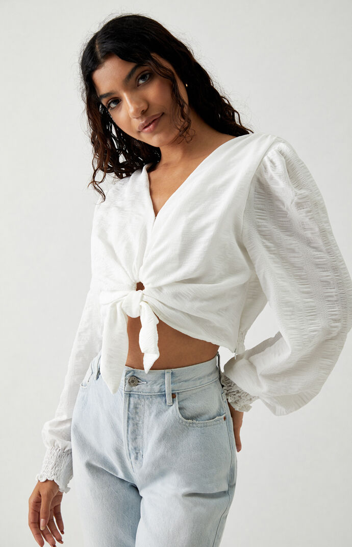 Front Tie Long Sleeve Top