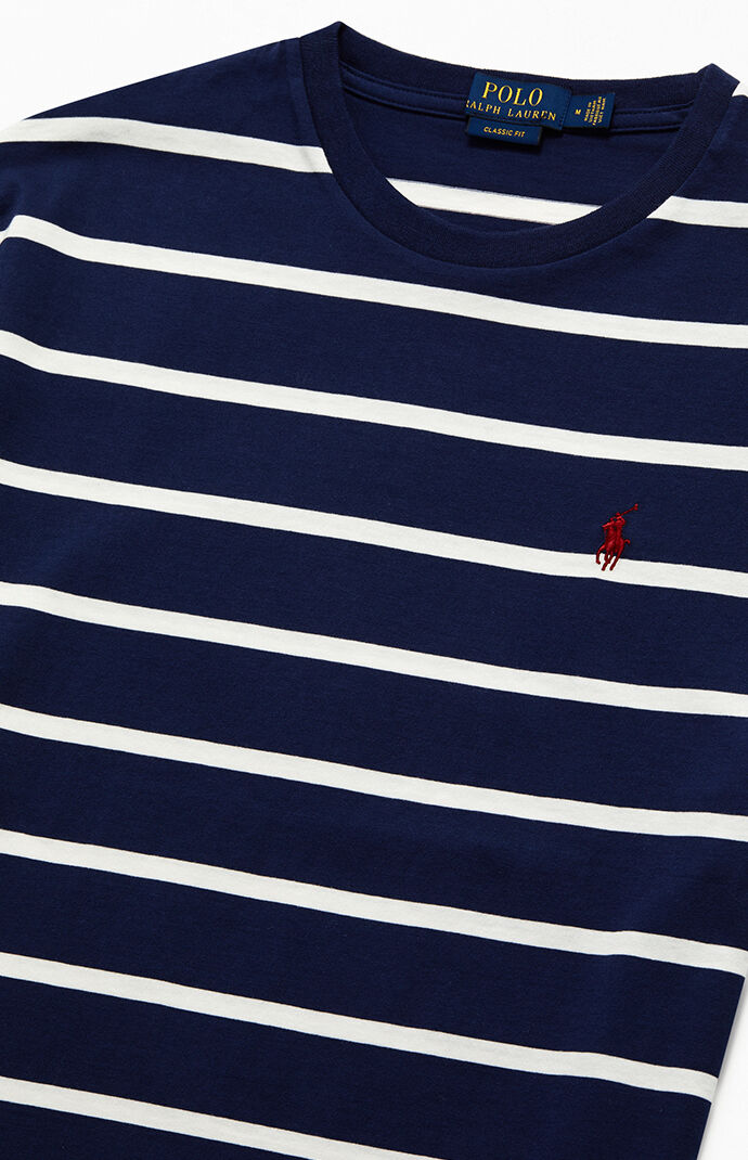 ralph lauren blue and white striped t shirt