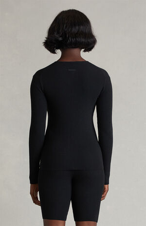 Women's Vintage Black Signature Ribbed Knit Long Sleeve Zip Up Top image number 4