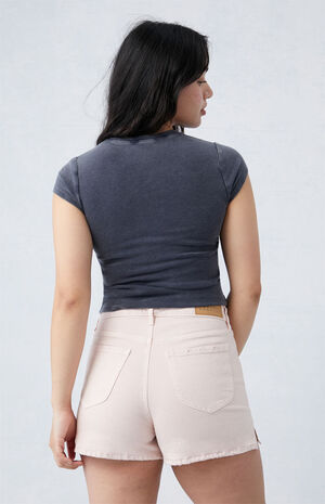 Eco Pink Curve High Waisted Denim Festival Shorts image number 4