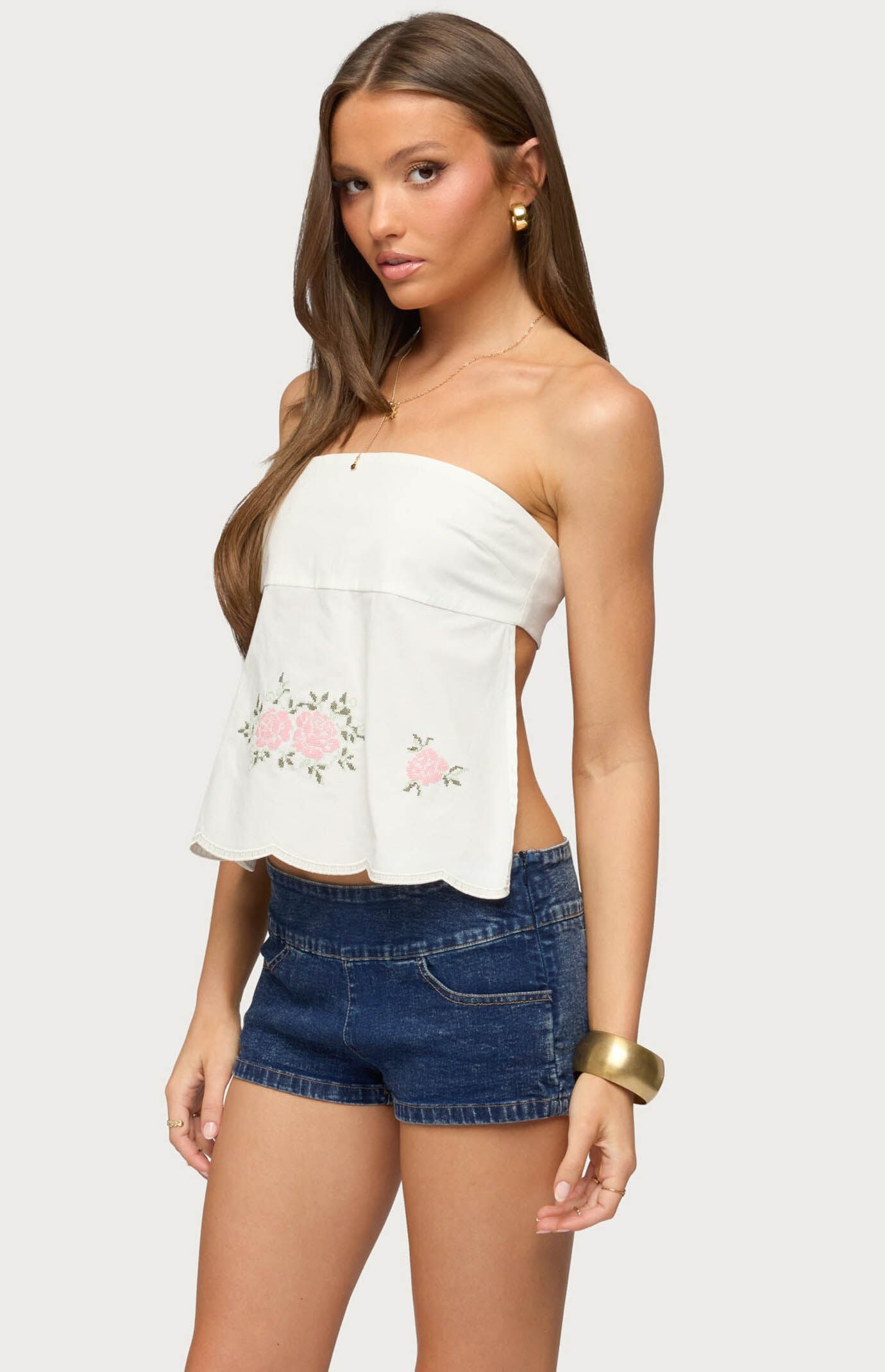 Edikted Shiri Floral Embroidered Backless Top
