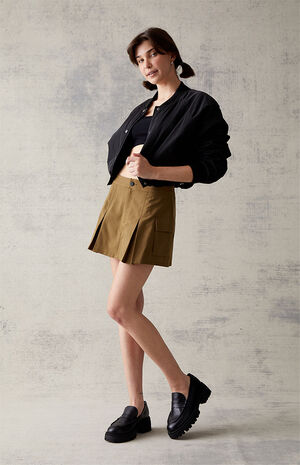 Olive Pleated Cargo Mini Skirt image number 2