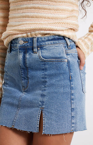 Medium Blue Ultra High Waisted Denim Mini Skirt image number 3