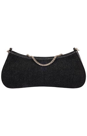 Top Zip Black Denim Shoulder Bag image number 4