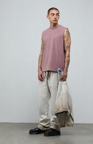 Vintage Khaki Heavyweight Fleece Baggy Sweatpants image number 6