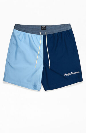 Recycled Blue Blocked 15" Swim Trunks image number 1