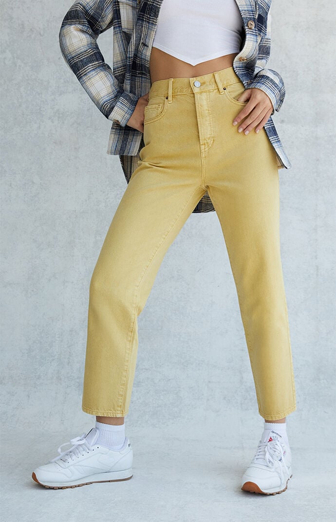 Yellow straight leg jeans on sale