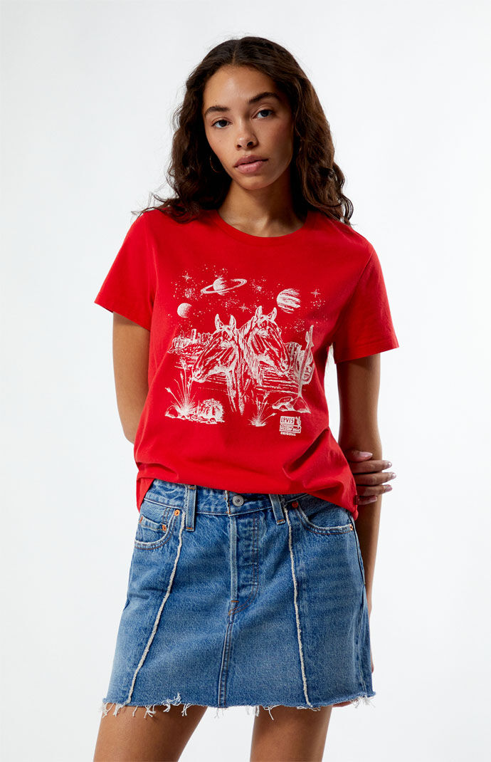 Pacsun red outlet denim skirt
