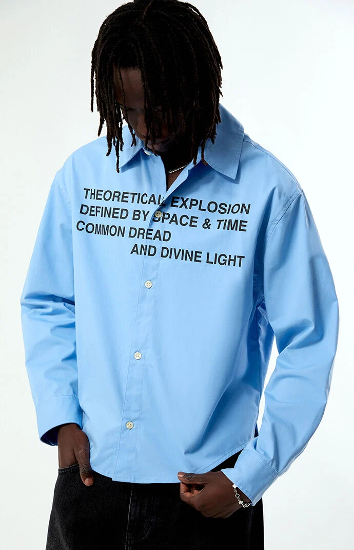 Pacsun Blue Common Space Solid Long Sleeve Oxford Shirt