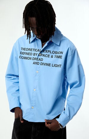 Blue Common Space Solid Long Sleeve Oxford Shirt image number 1
