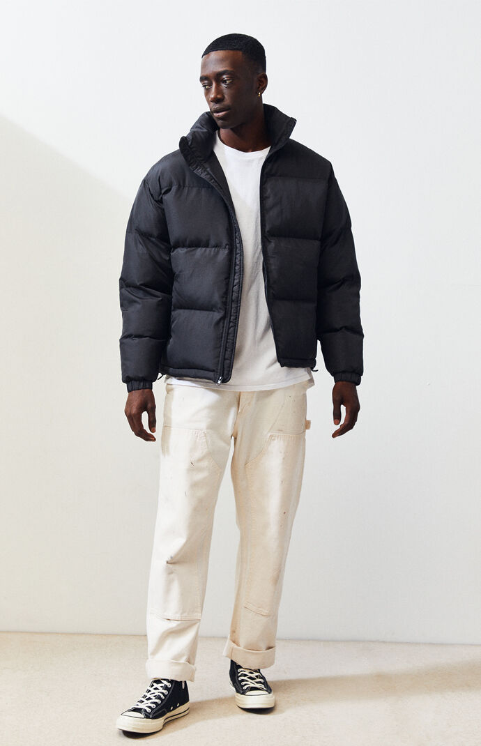 Black Solid Puffer Jacket