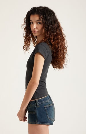 Tatum Ultimate Low Rise Denim Micro Shorts Stretch Dark Blue image number 3