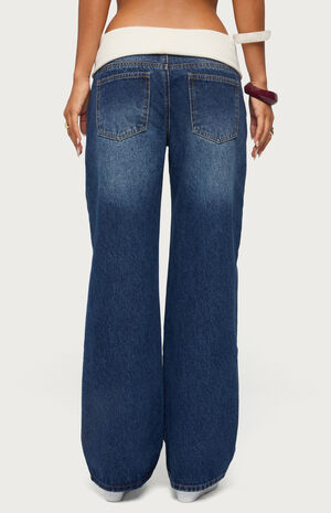 Knit Foldover Low Rise Baggy Jeans image number 3
