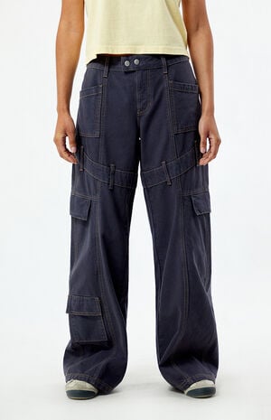 Navy Low Rise Baggy Cargo Pants image number 1