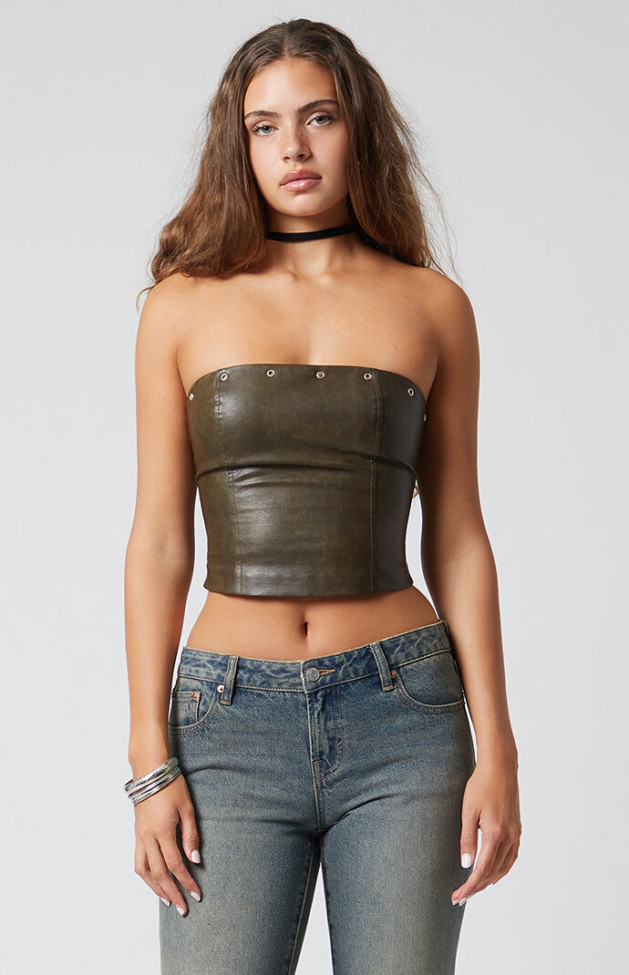 tope tube top キャミ Third Charm Faux Leather Grommet Tube Top | PacSun