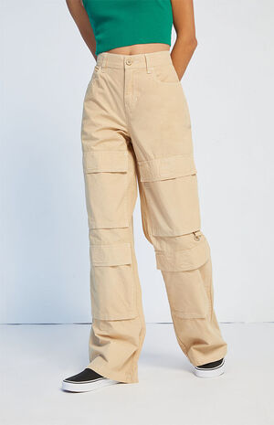 Tan High Waisted Cargo Pants image number 2