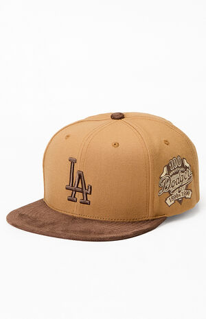 Tan MLB LA Dodgers 100th Anniversary Strapback Hat image number 4