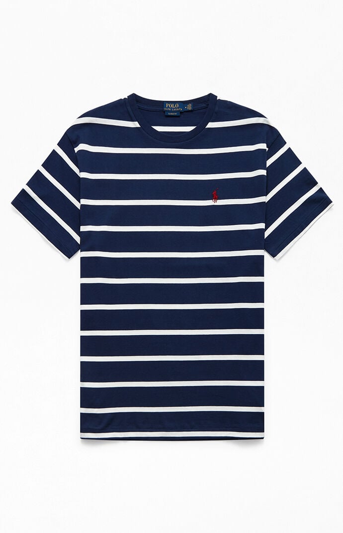 Navy white striped t shirt clearance