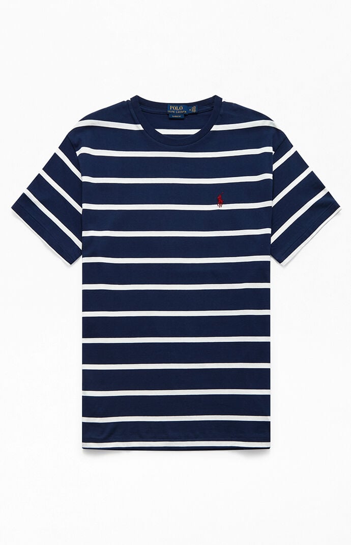 ralph lauren blue and white striped t shirt