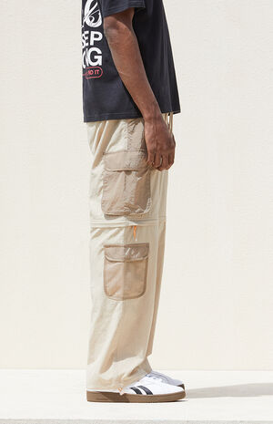 Tan Baggy Nylon Cargo Zip Off Pants image number 4