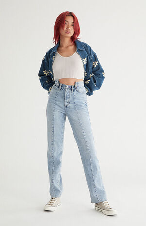 Eco Light Blue Cutout Waistband&nbsp;Dad Jeans image number 4