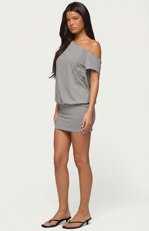 Striped Off Shoulder Cutout Mini Dress image number 4