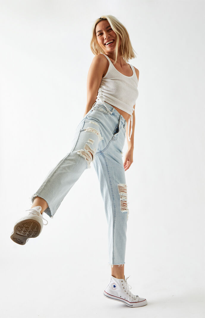 Light Blue High Waisted Straight Leg Jeans