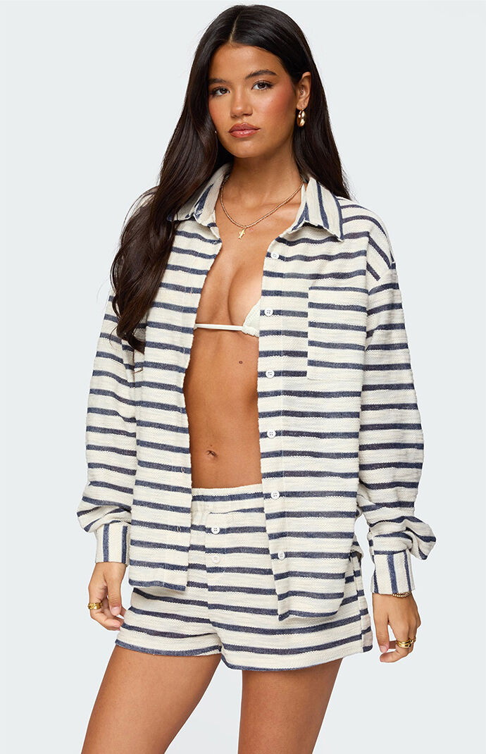 Edikted Collins Oversized Striped Button Up Shirt Edikted Collins Oversized Striped Button Up Shirt
