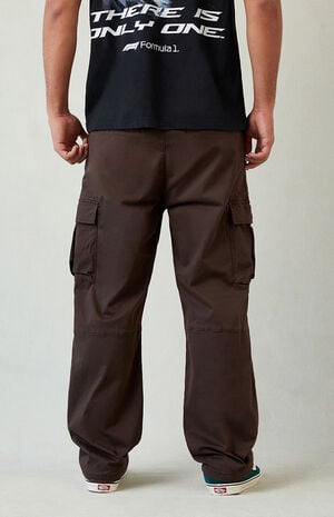 Stretch Brody Brown Cotton Cargo Baggy Pants image number 3