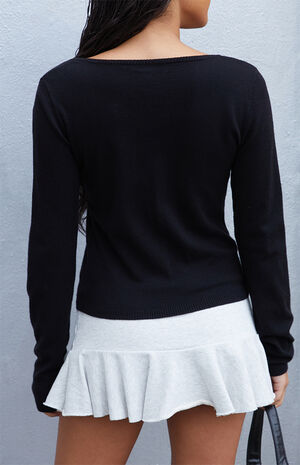 Black V-Neck Knit Long Sleeve Top image number 4